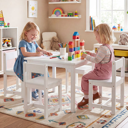 Kids Table and Chair Set - 5 Piece Solid Rubber Wood