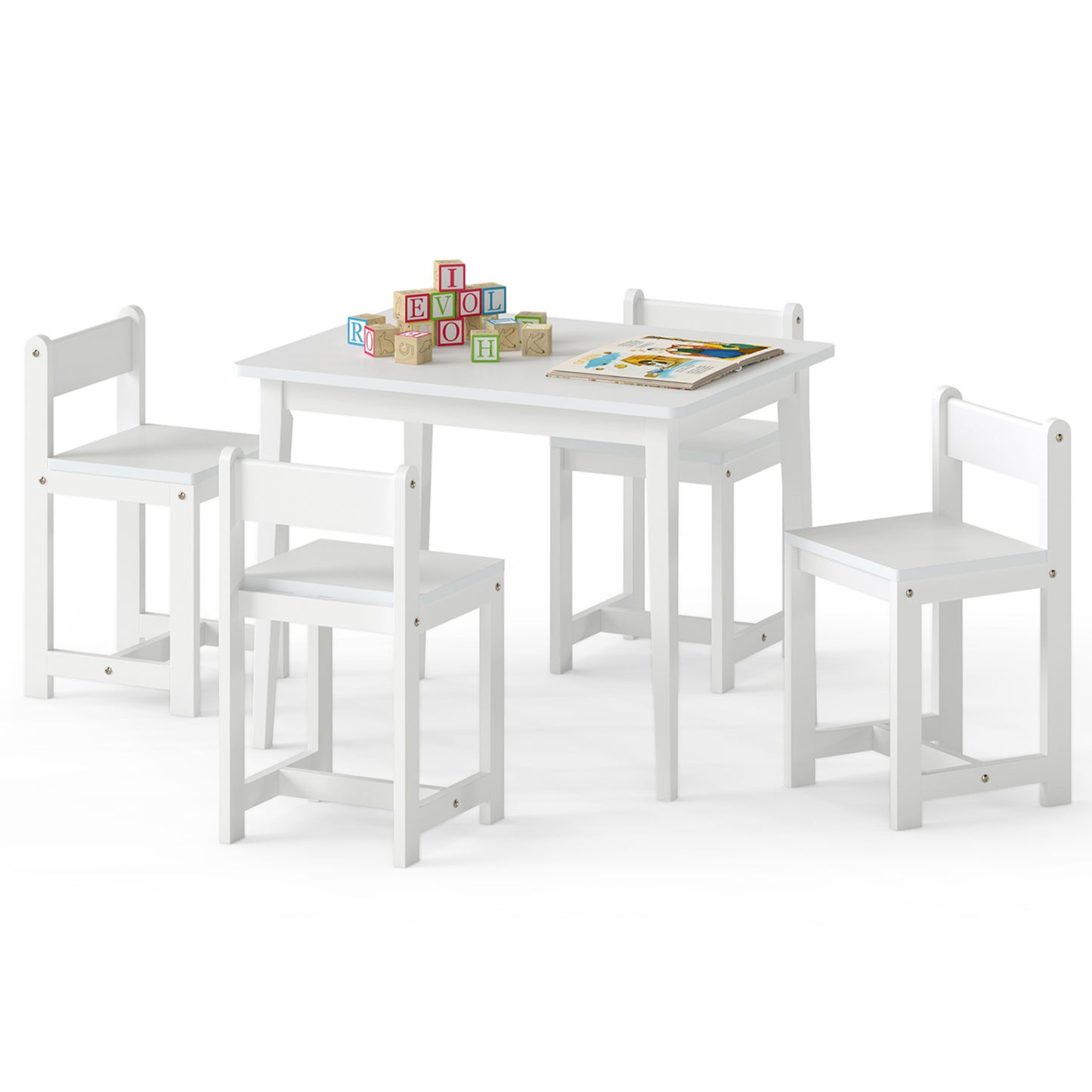 Kids Table and Chair Set - 5 Piece Solid Rubber Wood