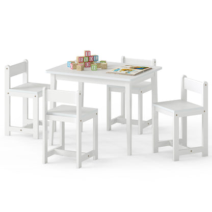 Kids Table and Chair Set - 5 Piece Solid Rubber Wood