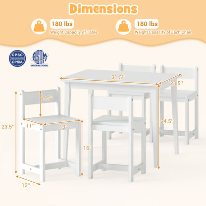 Kids Table and Chair Set - 5 Piece Solid Rubber Wood