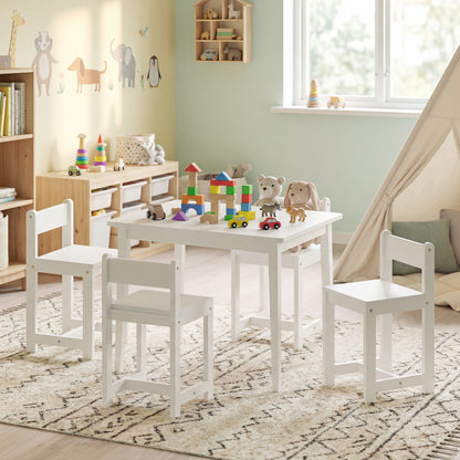 Kids Table and Chair Set - 5 Piece Solid Rubber Wood