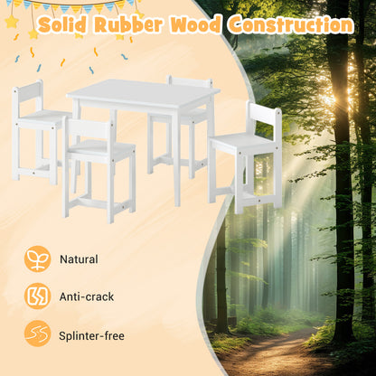 Kids Table and Chair Set - 5 Piece Solid Rubber Wood