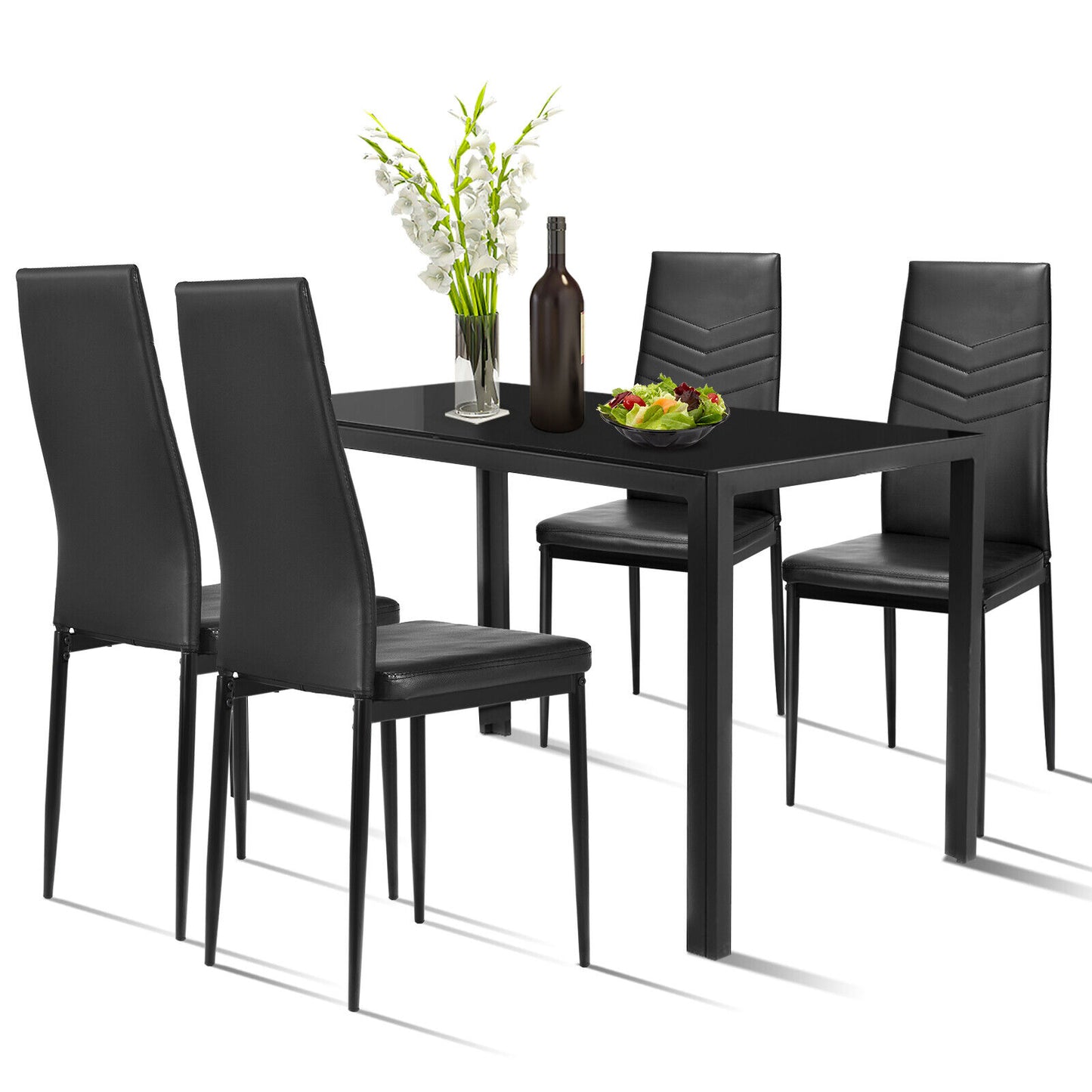 5-Piece Glass Dining Set with Metal Table and 4 Chairs