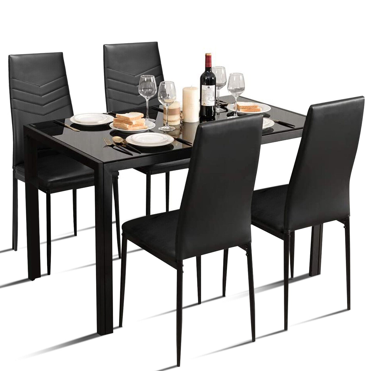 5-Piece Glass Dining Set with Metal Table and 4 Chairs