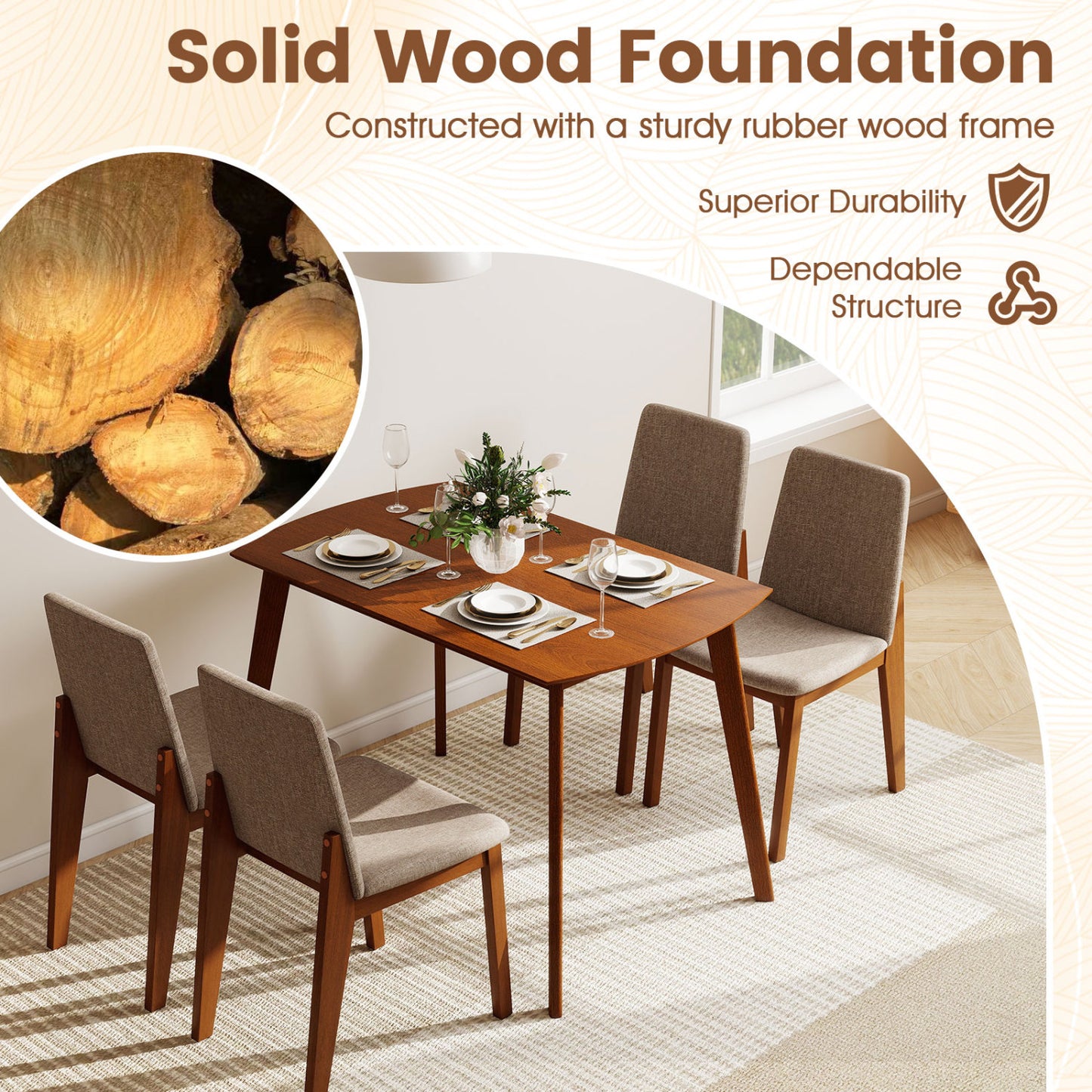 5-Piece Dining Table Set with Upholstered Chairs