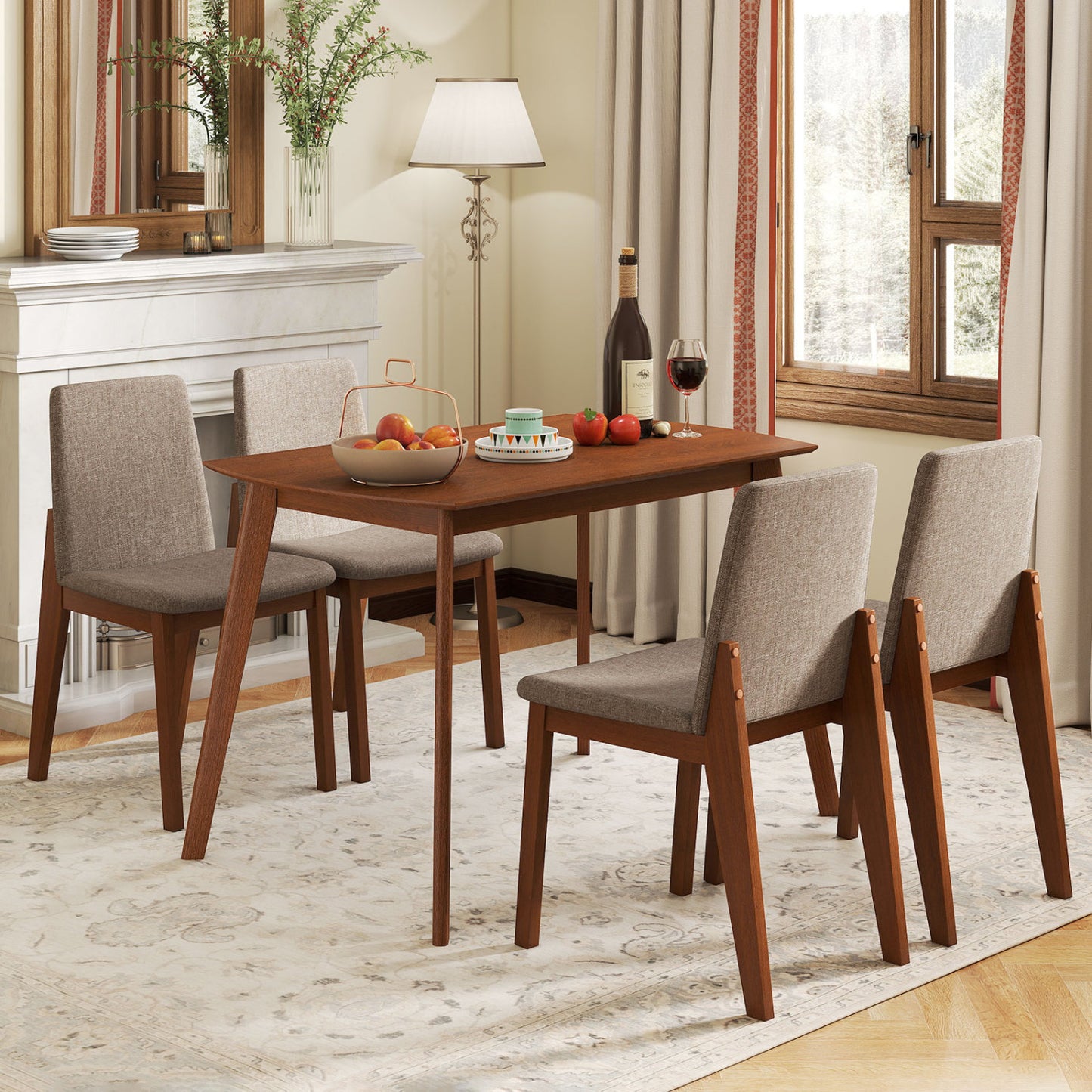 5-Piece Dining Table Set with Upholstered Chairs