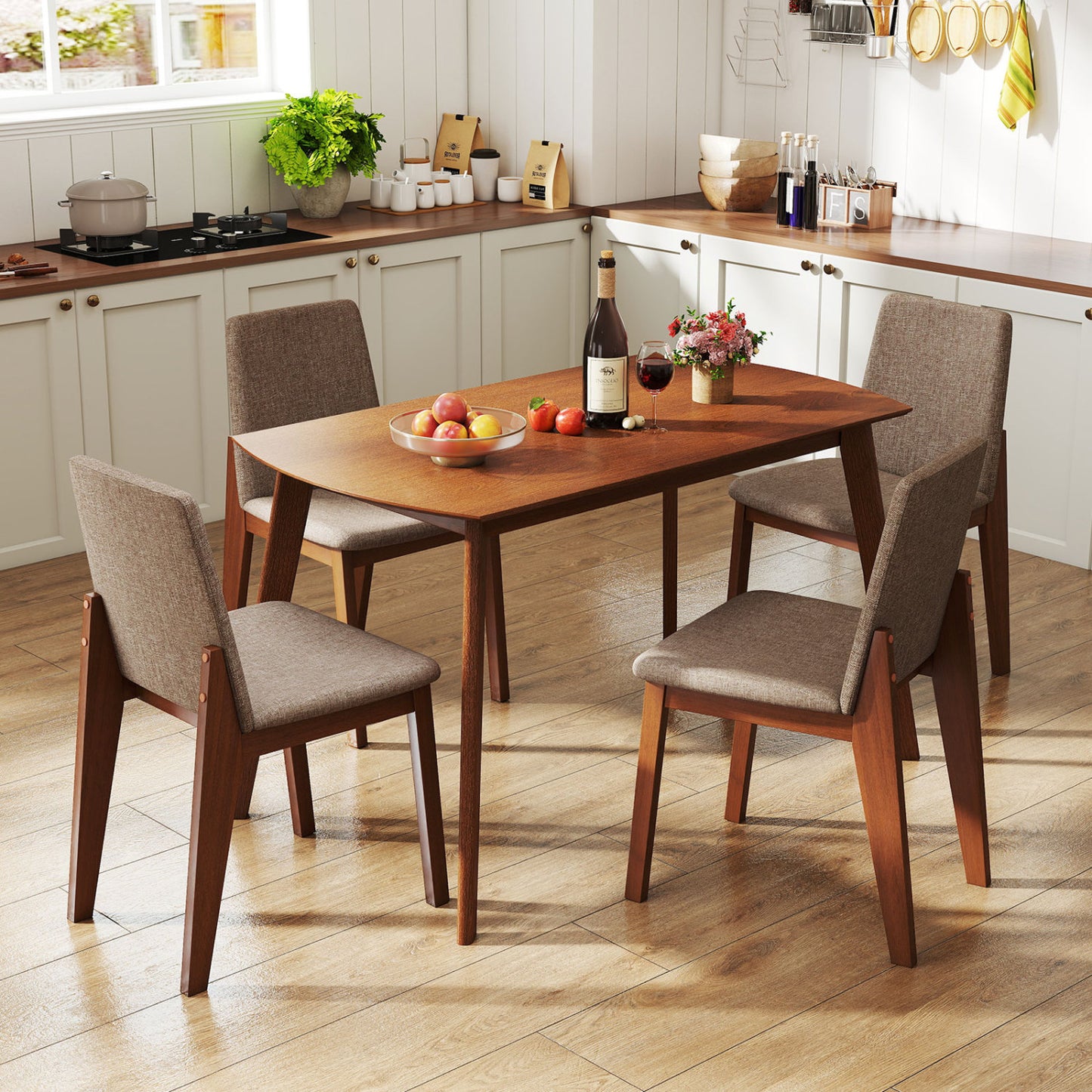 5-Piece Dining Table Set with Upholstered Chairs