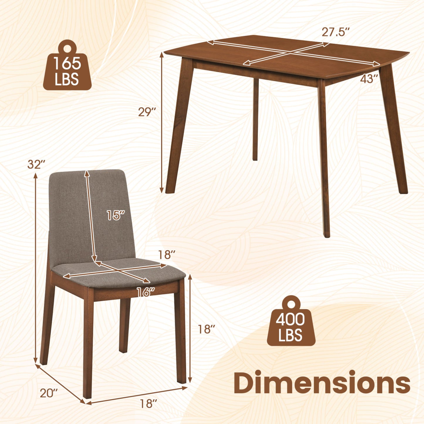 5-Piece Dining Table Set with Upholstered Chairs