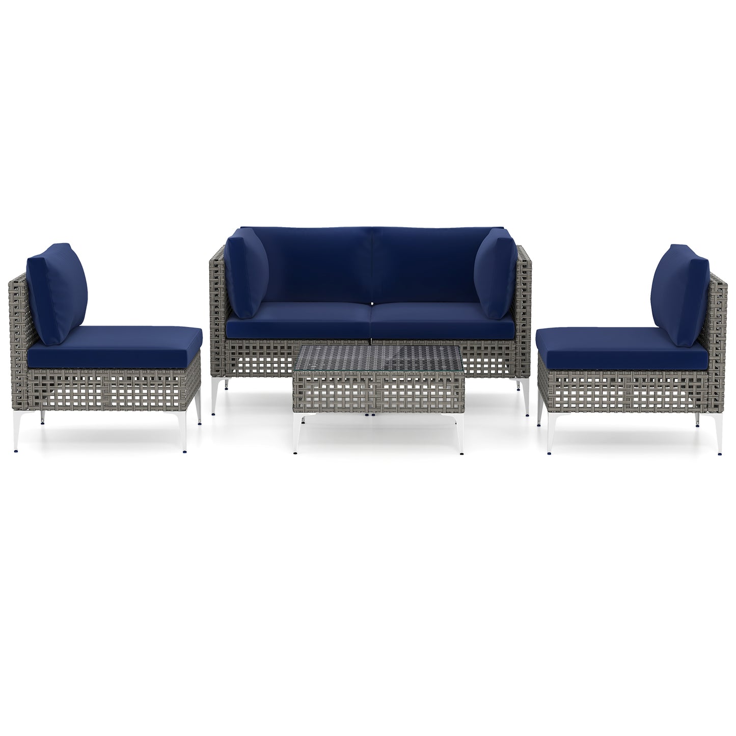 5-Piece Outdoor Sectional Set with Glass Coffee Table - Navy