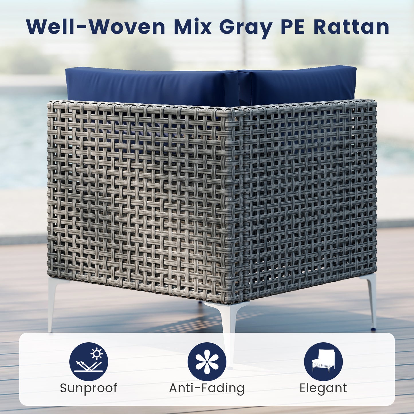 5-Piece Outdoor Sectional Set with Glass Coffee Table - Navy