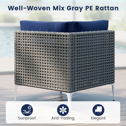 5-Piece Outdoor Sectional Set with Glass Coffee Table - Navy
