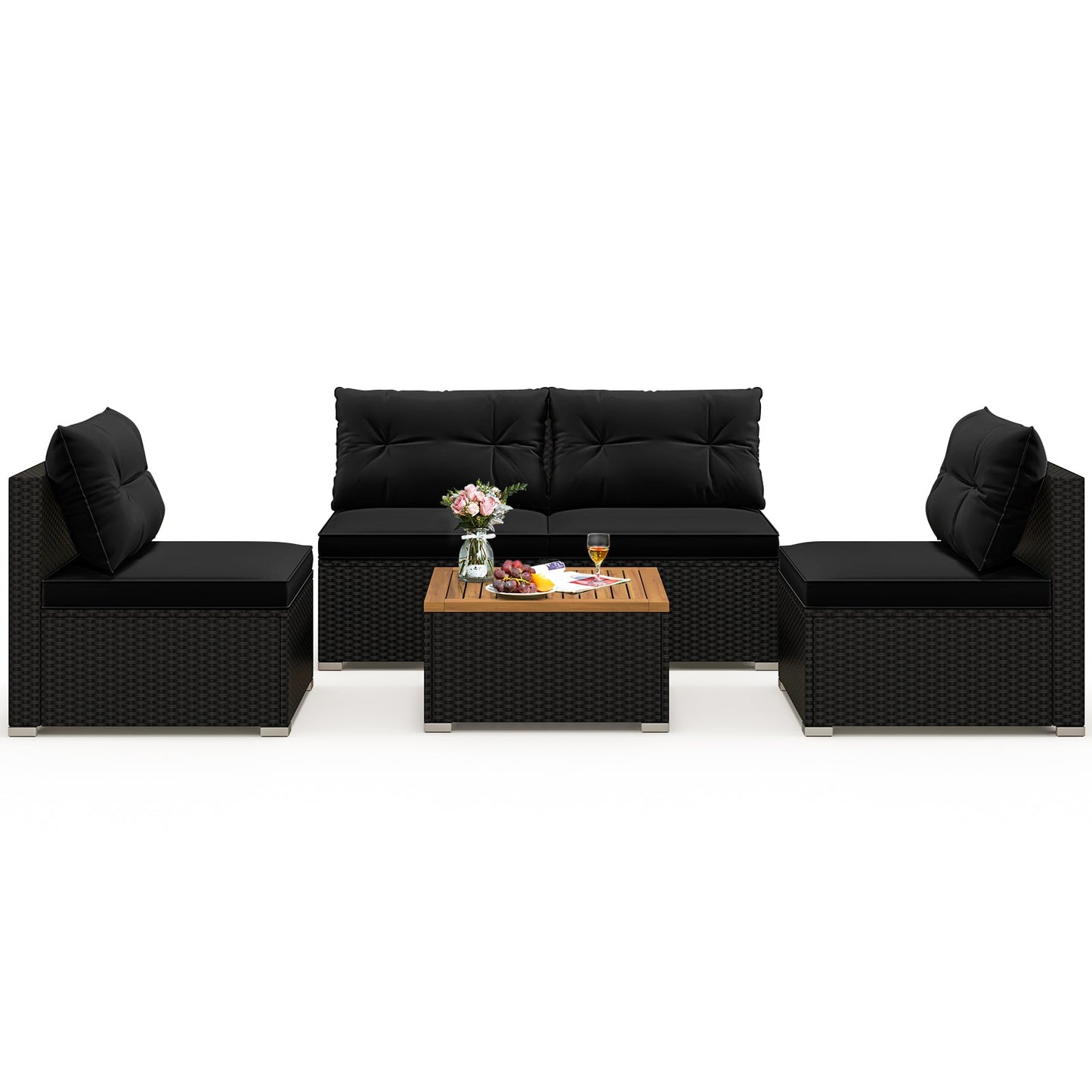 5 Piece Outdoor Furniture Set with Solid Tabletop and Soft Cushions