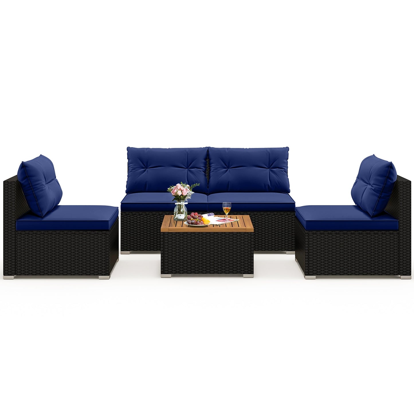 5 Piece Outdoor Furniture Set with Solid Tabletop and Soft Cushions