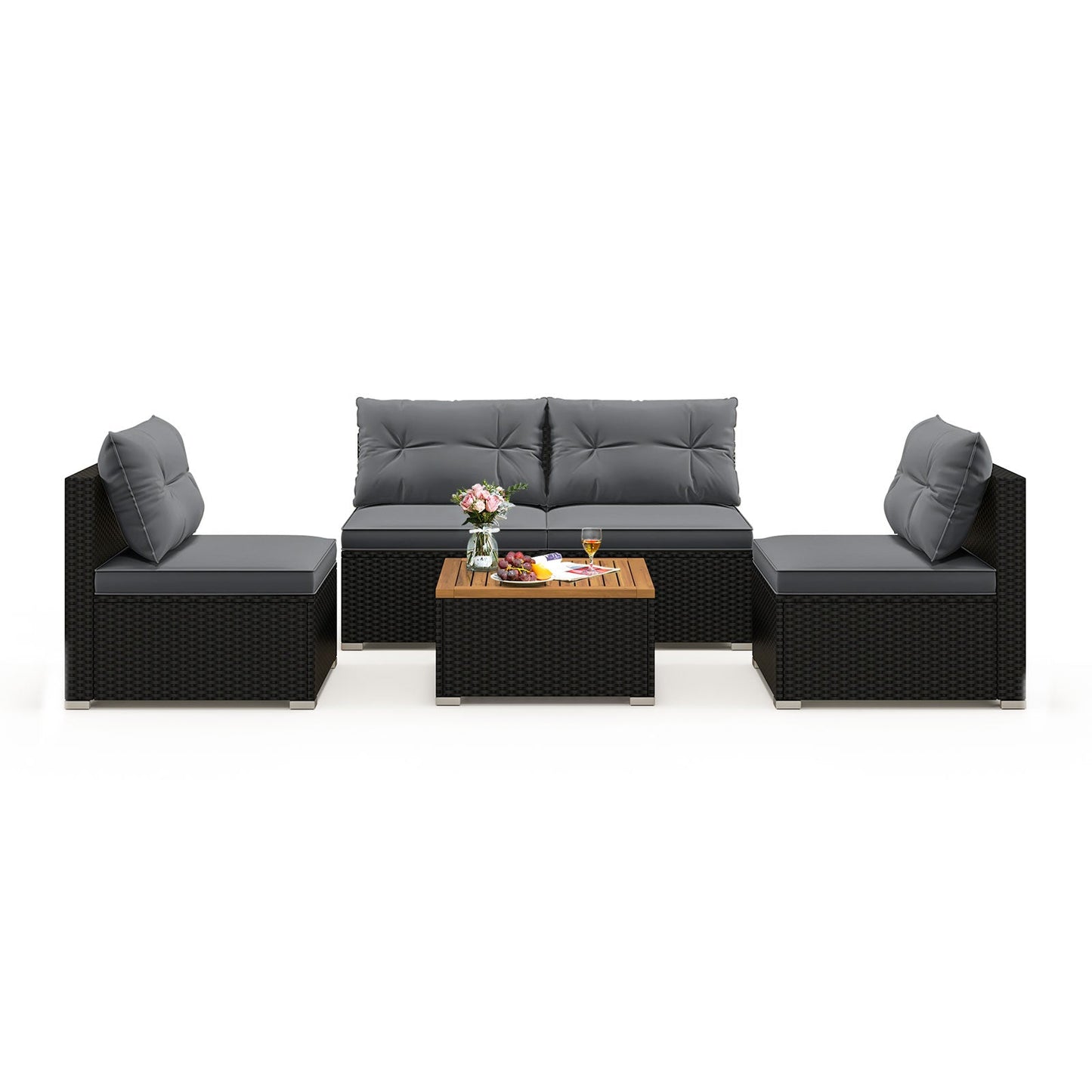 5 Piece Outdoor Furniture Set with Solid Tabletop and Soft Cushions