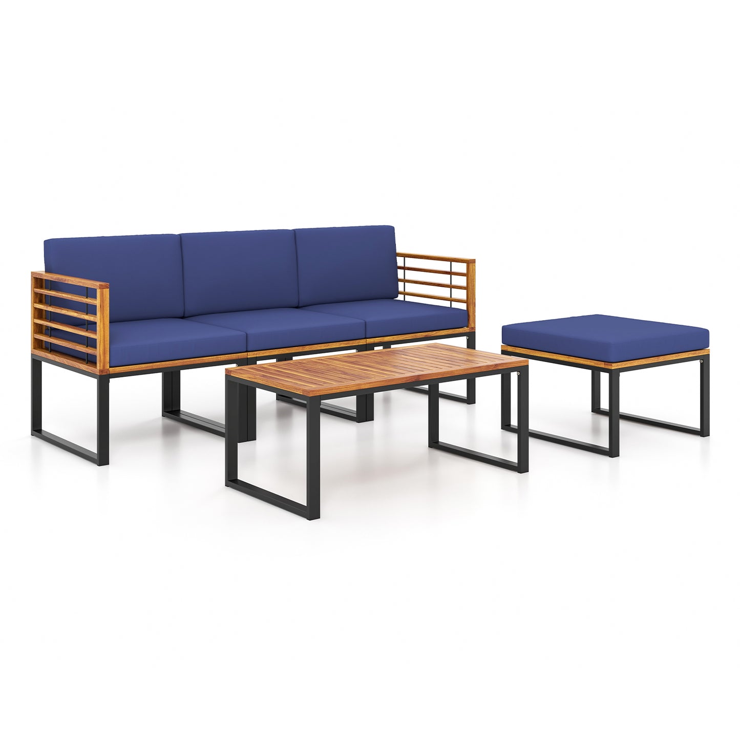 5-Piece Acacia Wood Patio Conversation Set with Ottoman & Table