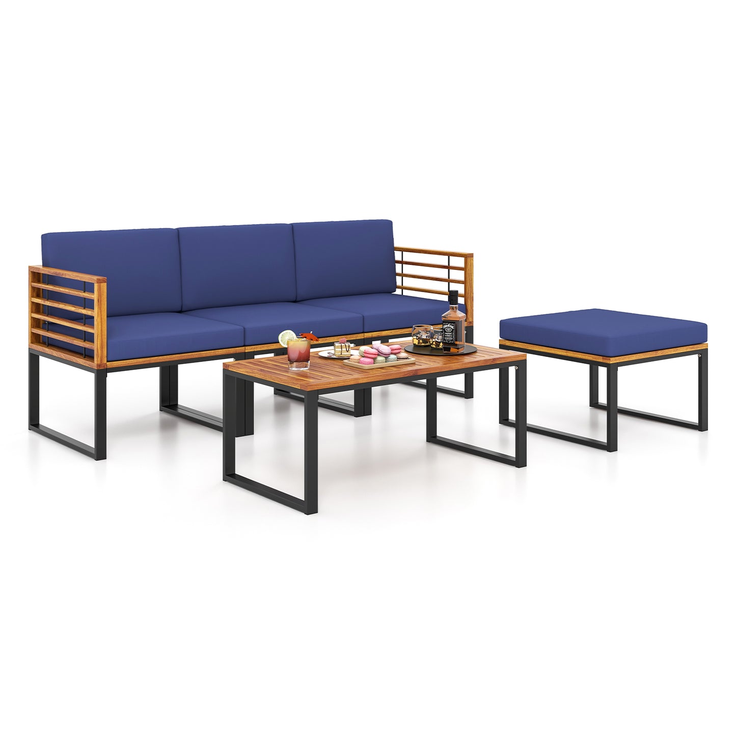 5-Piece Acacia Wood Patio Conversation Set with Ottoman & Table