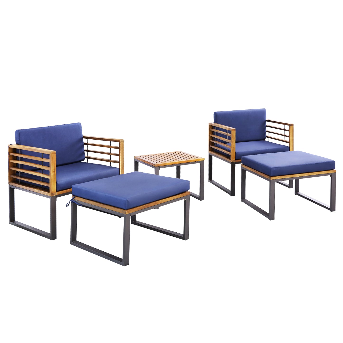 5-Piece Acacia Wood Patio Conversation Set with Ottomans