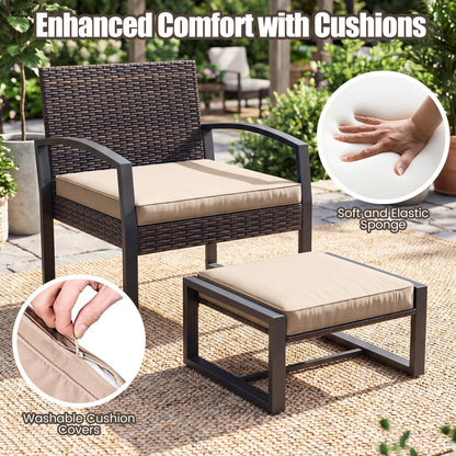 5-Piece Patio Conversation Set with 2 Ottomans and Tempered Glass Side Table