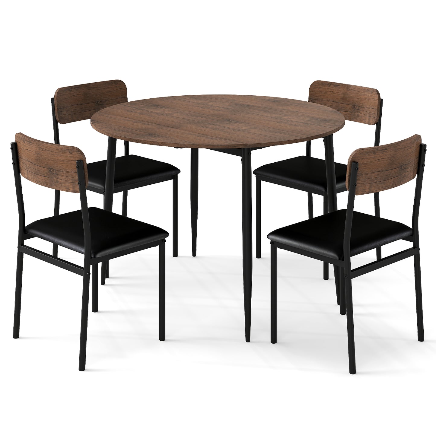 5-Piece Round Dining Table Set with Drop Leaf and Chairs