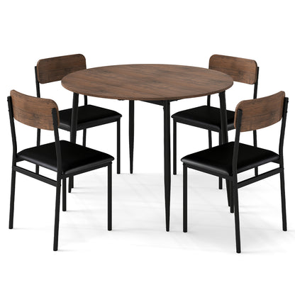 5-Piece Round Dining Table Set with Drop Leaf and Chairs