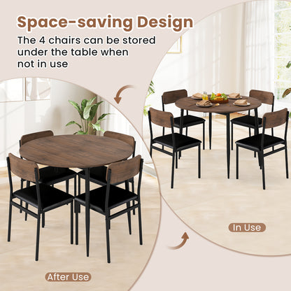 5-Piece Round Dining Table Set with Drop Leaf and Chairs
