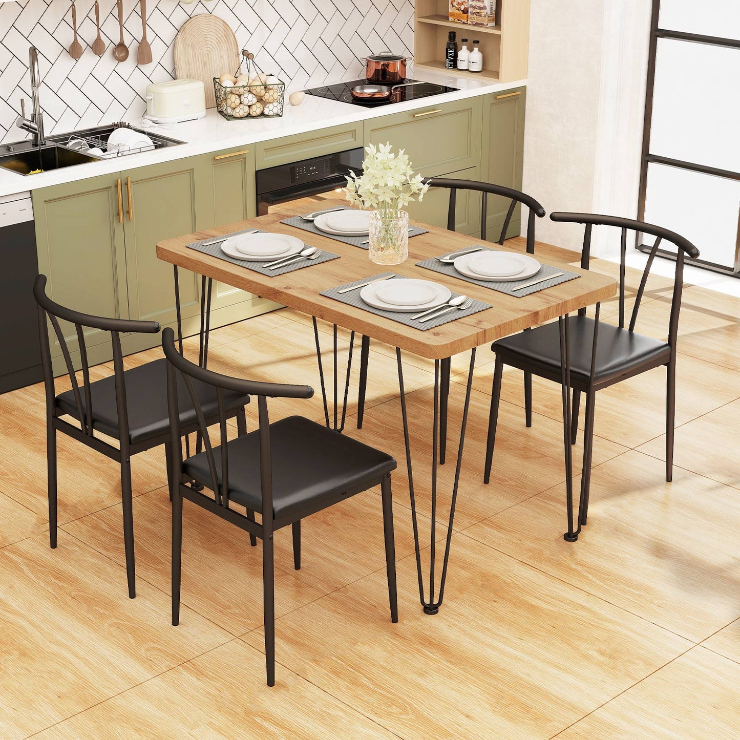 5-Piece Dining Table Set with 4 Chairs Space-Saving Industrial