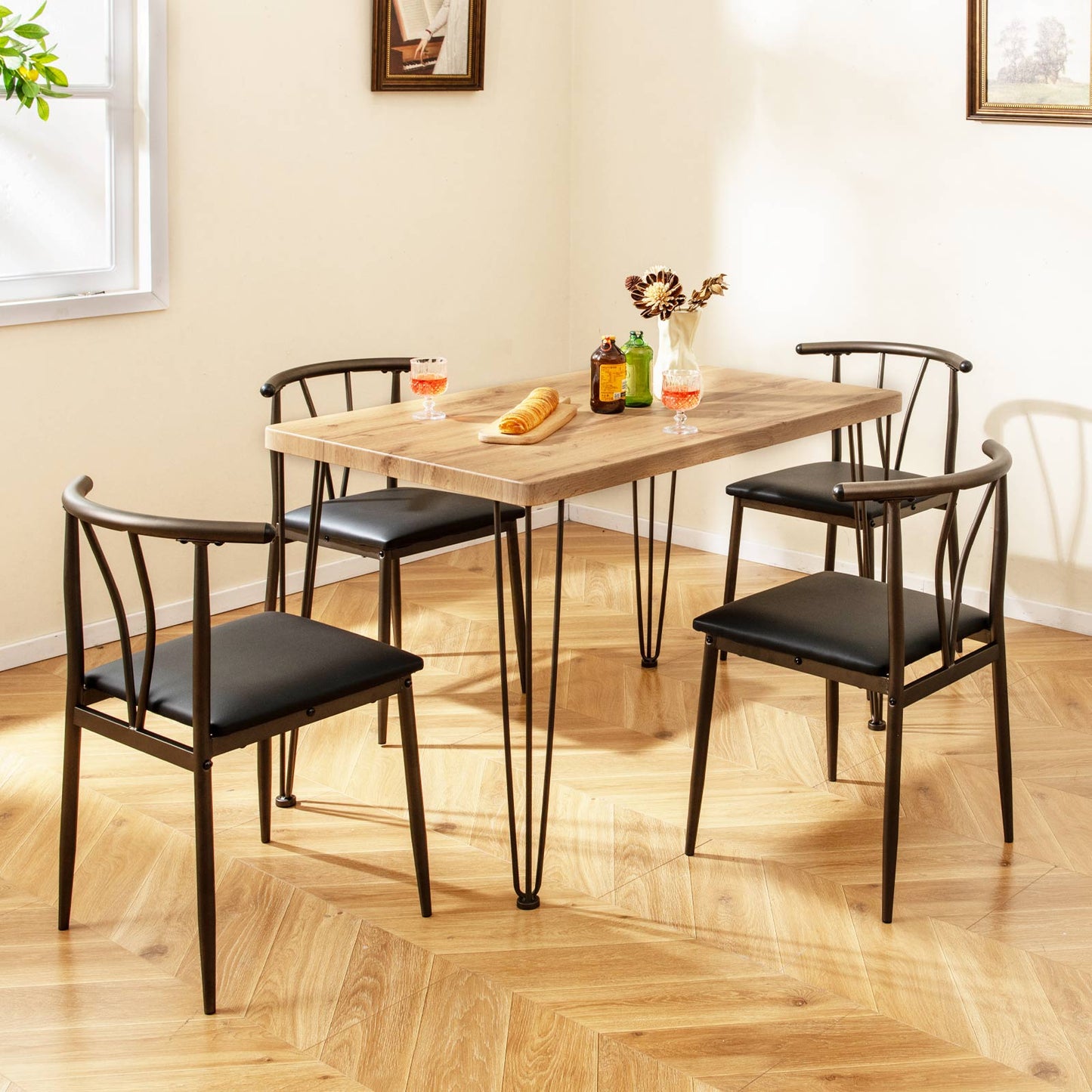5-Piece Dining Table Set with 4 Chairs Space-Saving Industrial