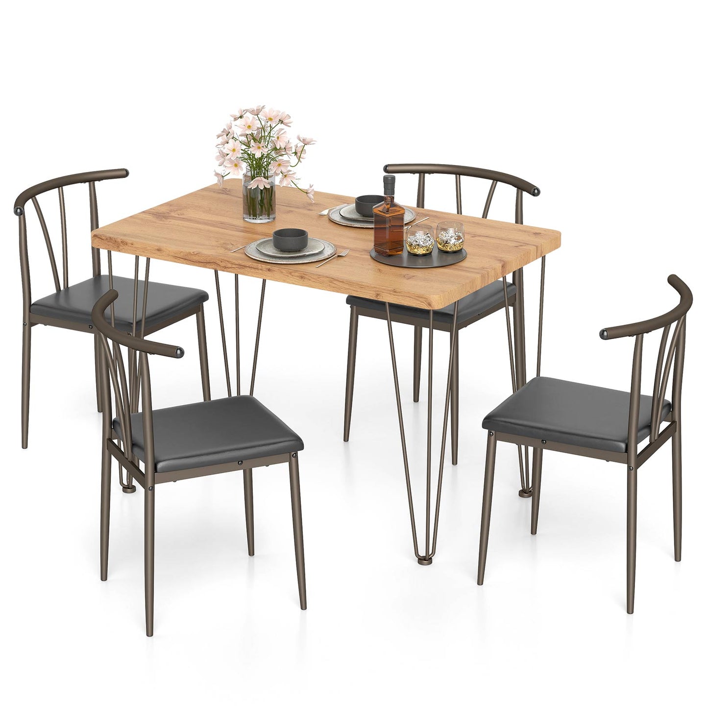 5-Piece Dining Table Set with 4 Chairs Space-Saving Industrial