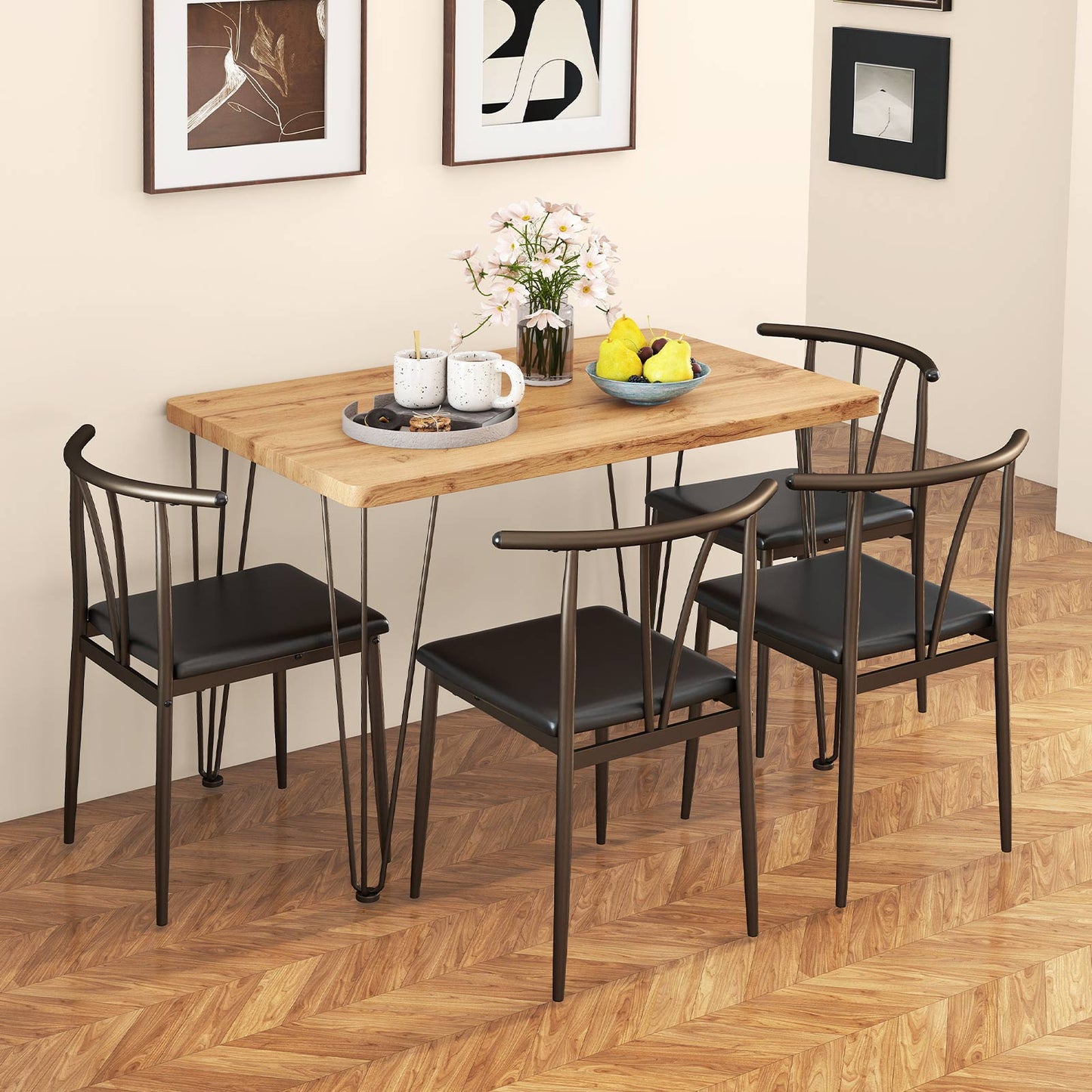 5-Piece Dining Table Set with 4 Chairs Space-Saving Industrial