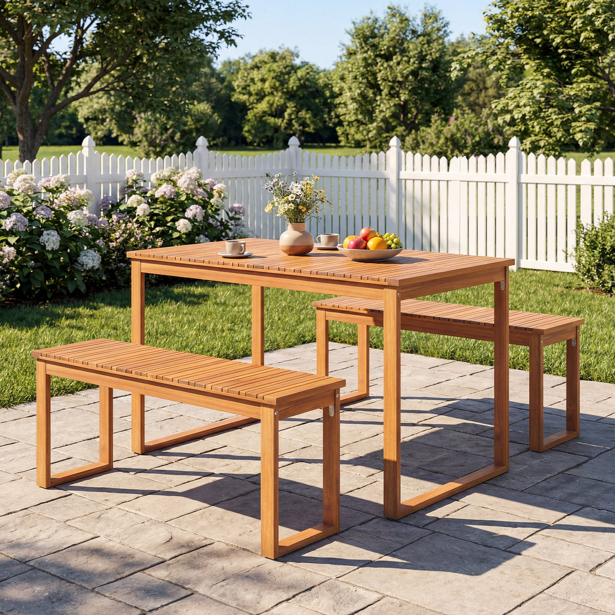 Outdoor Acacia Wood Dining Table with Slatted Tabletop for Garden