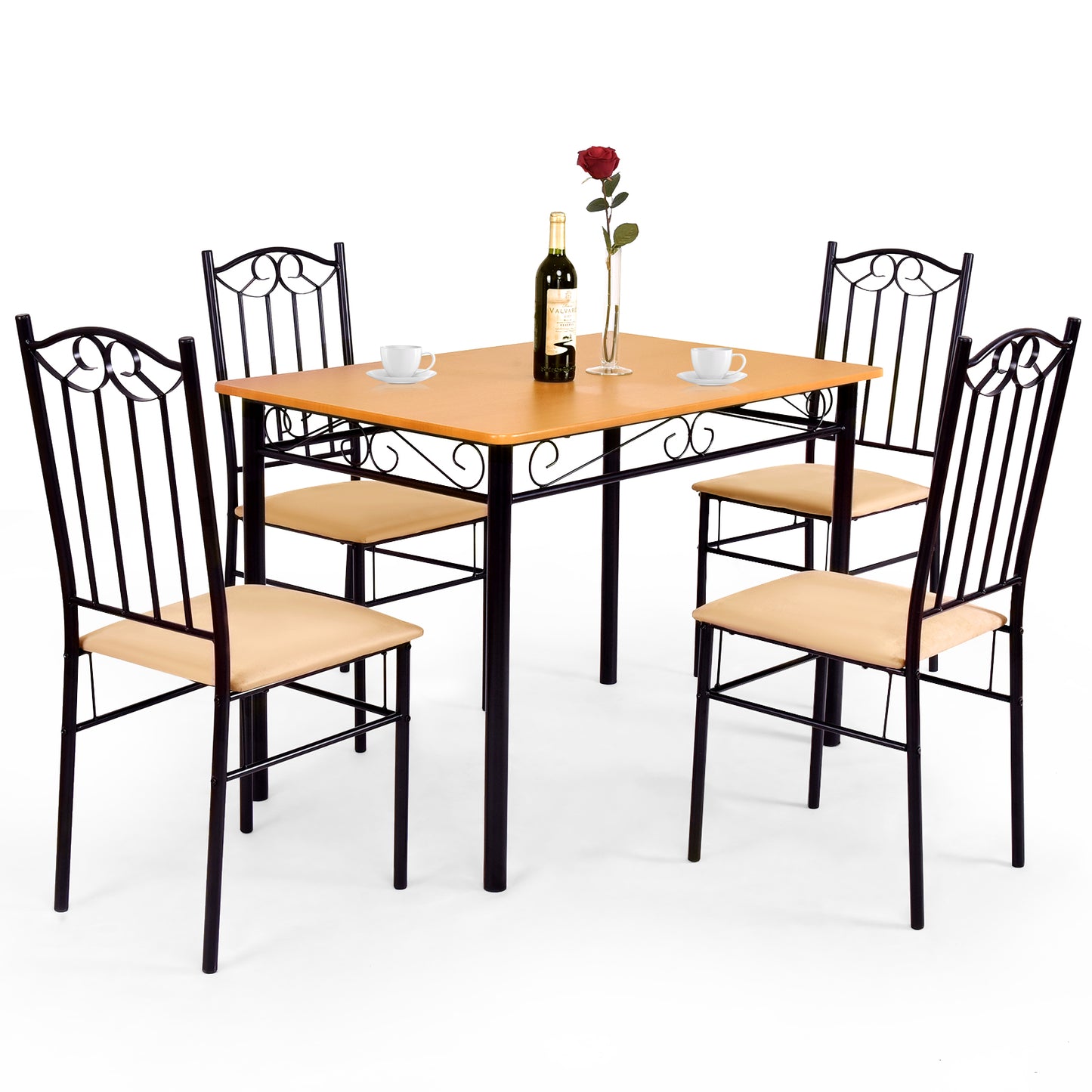 5-Piece Dining Set with Cushioned Chairs and Wood-Texture Table