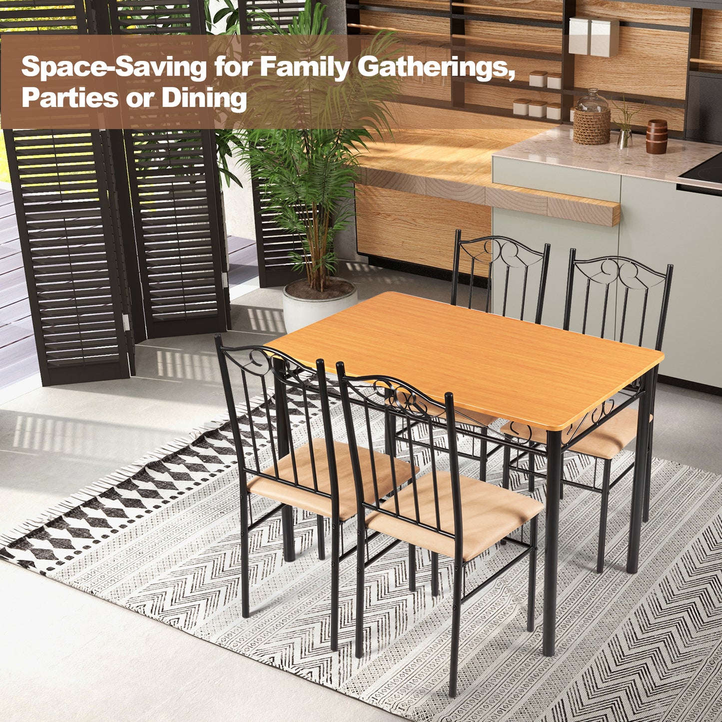 5-Piece Dining Set with Cushioned Chairs and Wood-Texture Table