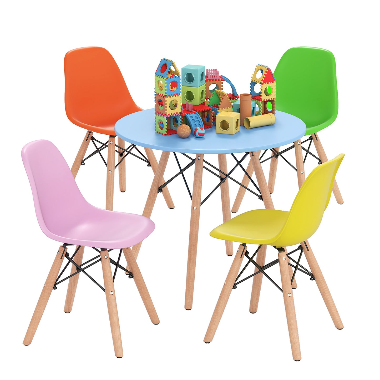 Kids Table and Chair Set - 5 Piece Mid-Century Modern