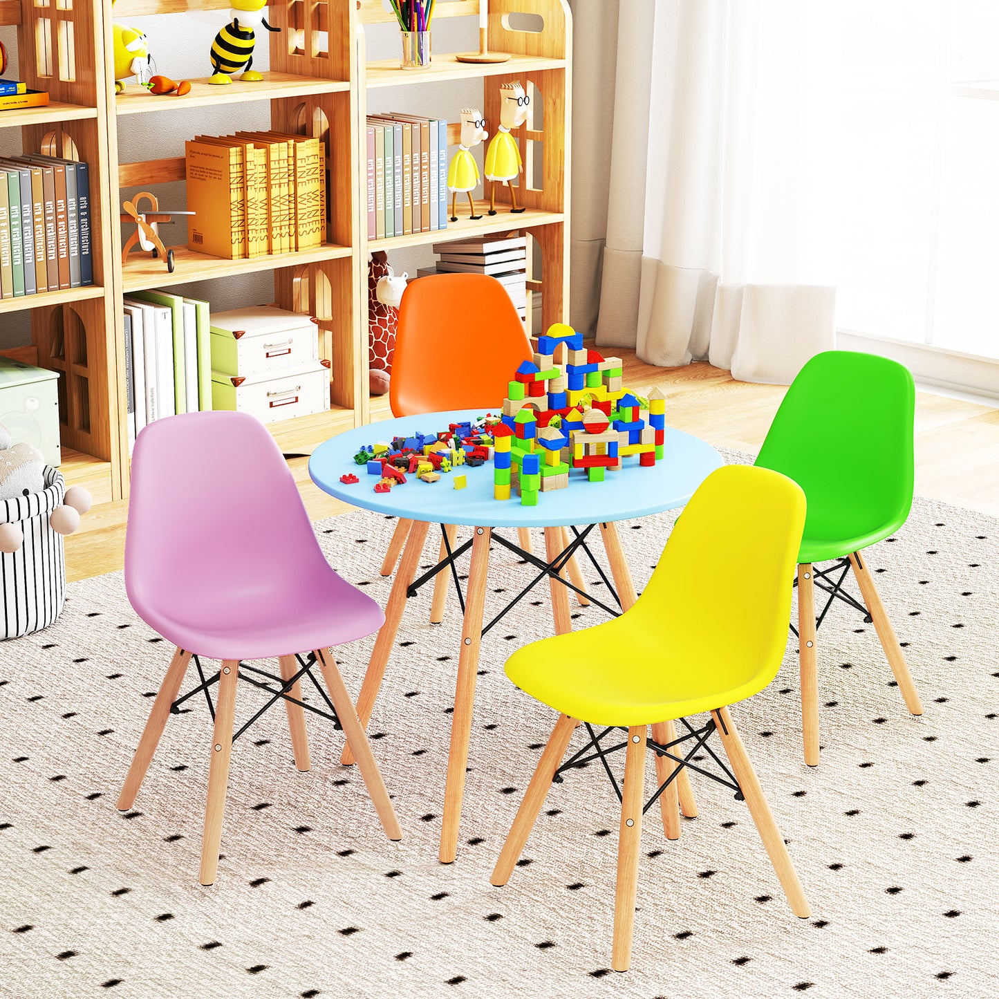 Kids Table and Chair Set - 5 Piece Mid-Century Modern