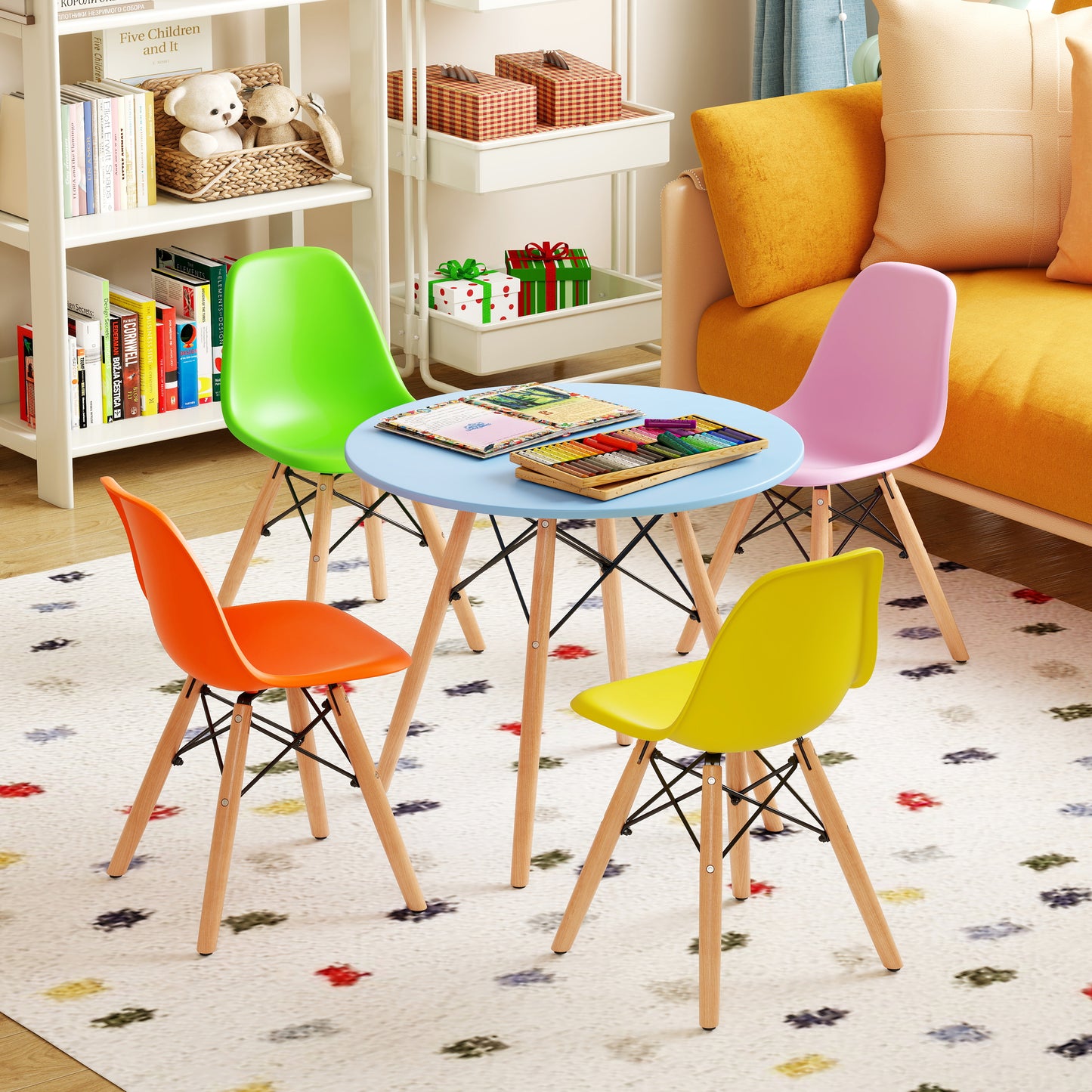 Kids Table and Chair Set - 5 Piece Mid-Century Modern