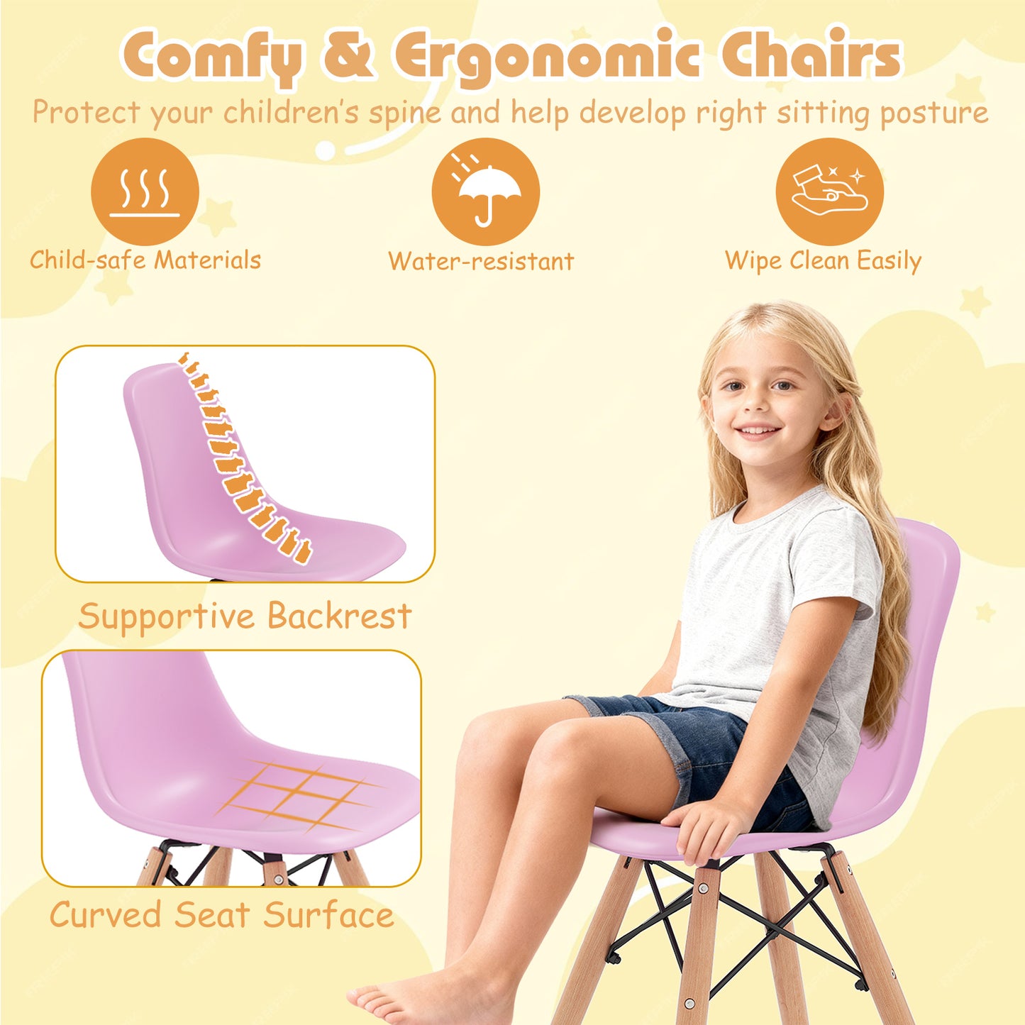 Kids Table and Chair Set - 5 Piece Mid-Century Modern