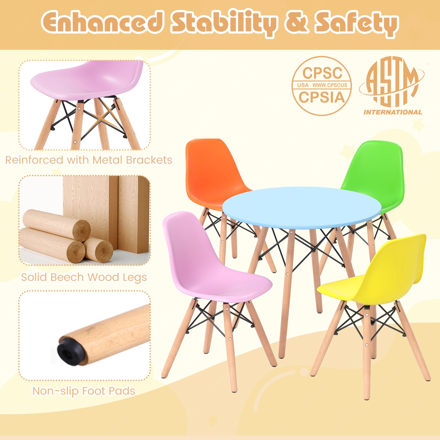 Kids Table and Chair Set - 5 Piece Mid-Century Modern