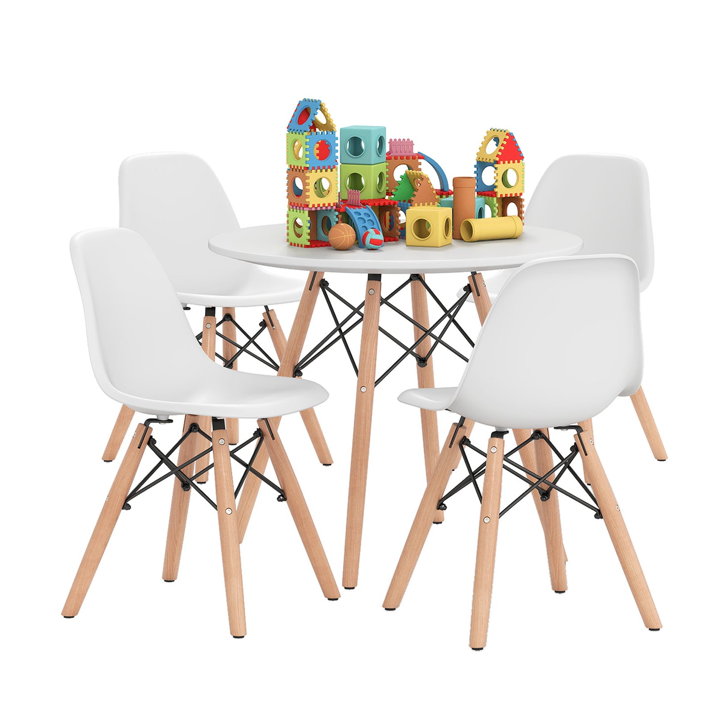 Kids Table and Chair Set - 5 Piece Mid-Century Modern