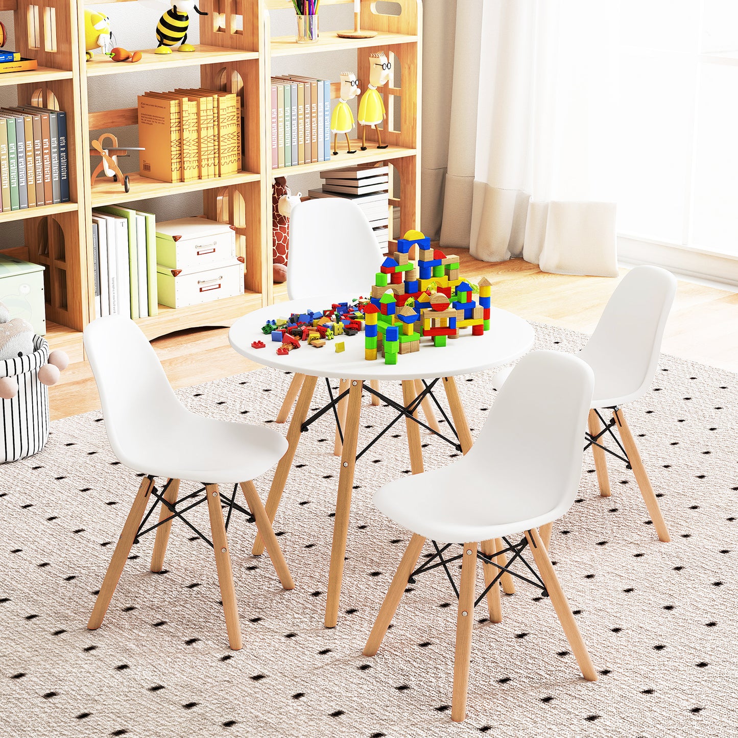 Kids Table and Chair Set - 5 Piece Mid-Century Modern