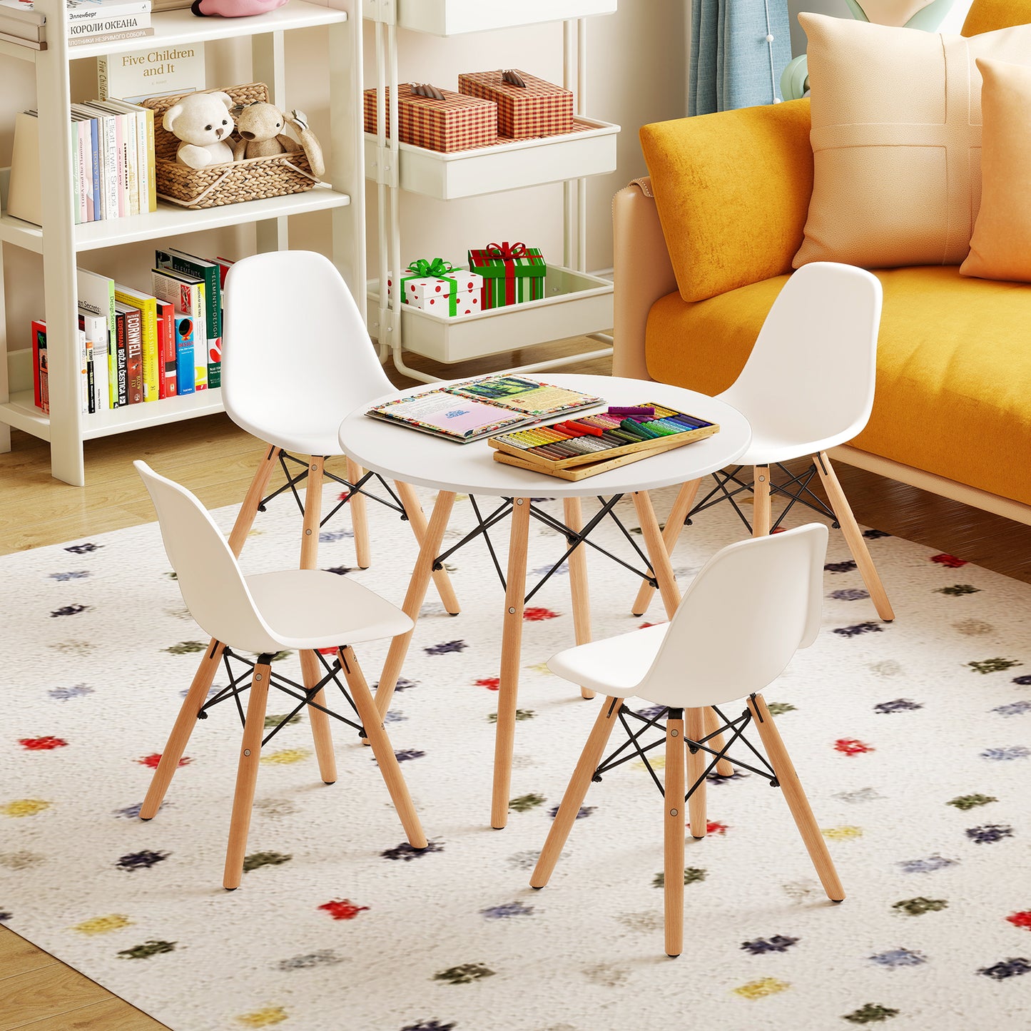 Kids Table and Chair Set - 5 Piece Mid-Century Modern