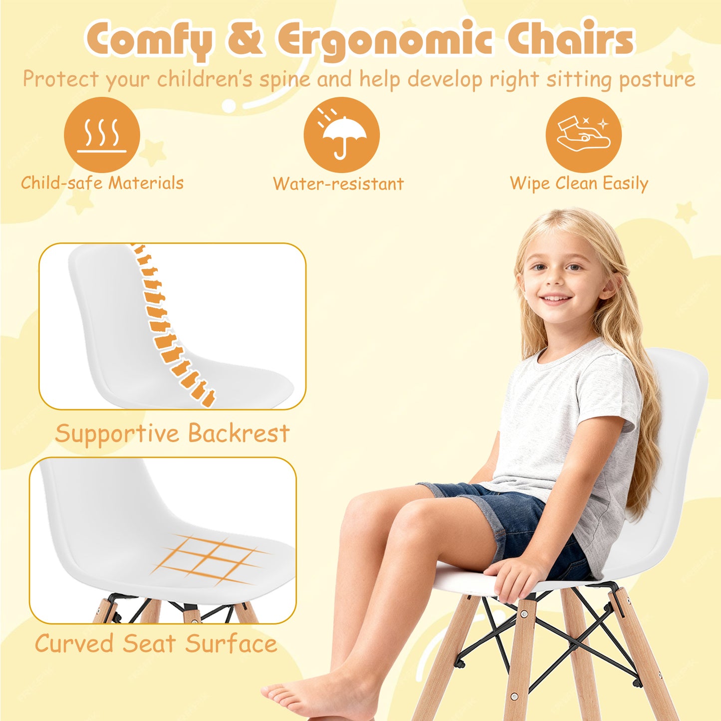 Kids Table and Chair Set - 5 Piece Mid-Century Modern