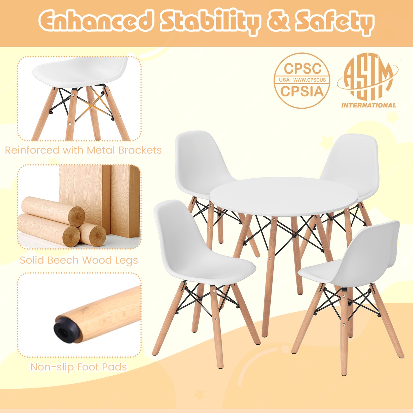 Kids Table and Chair Set - 5 Piece Mid-Century Modern