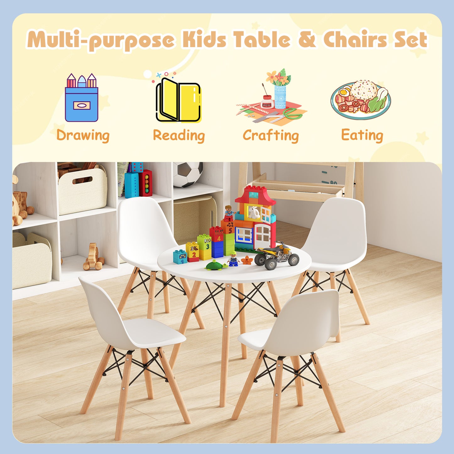 Kids Table and Chair Set - 5 Piece Mid-Century Modern