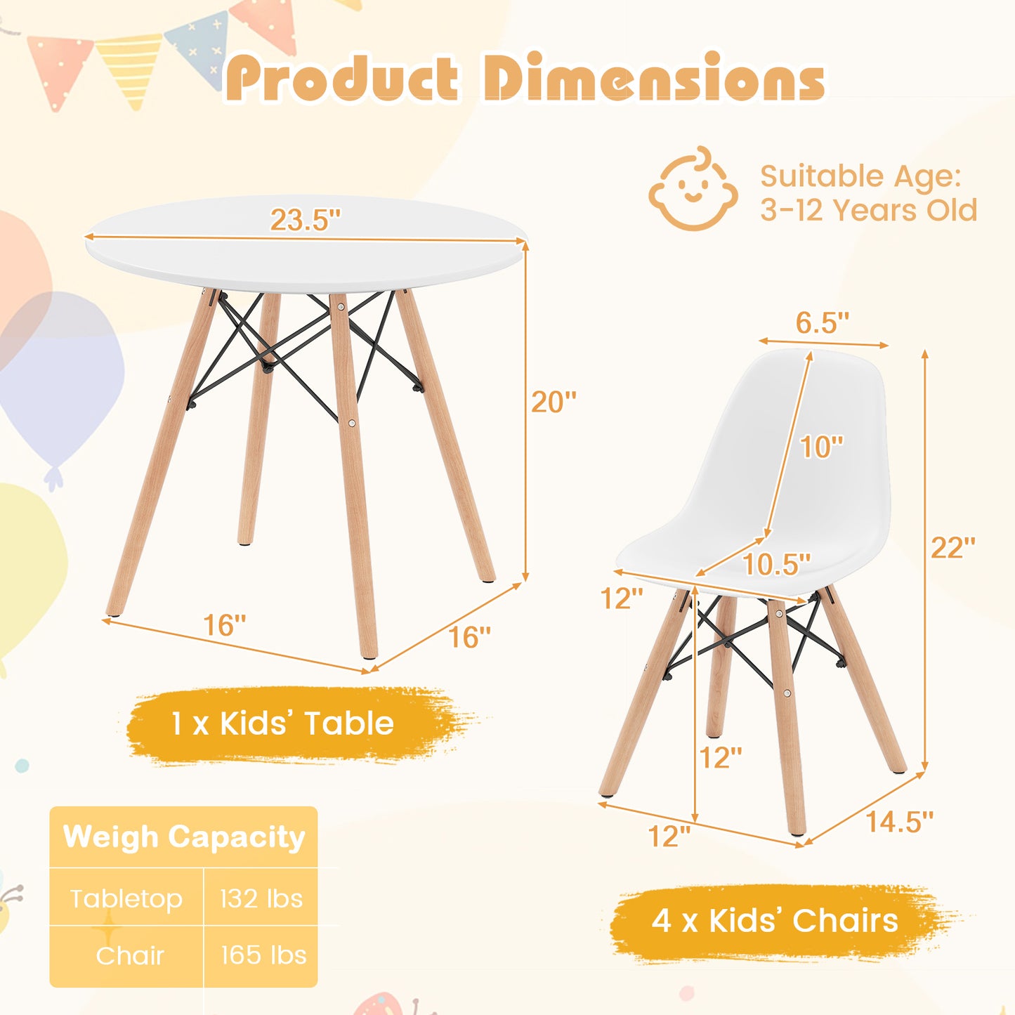Kids Table and Chair Set - 5 Piece Mid-Century Modern