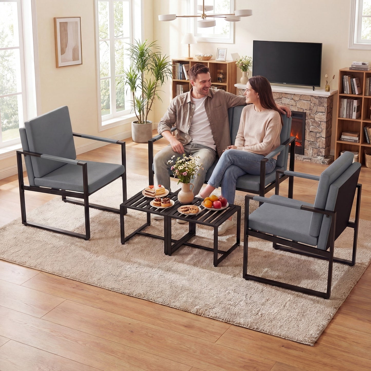5-Piece Living Room Set with Loveseat and Accent Chairs