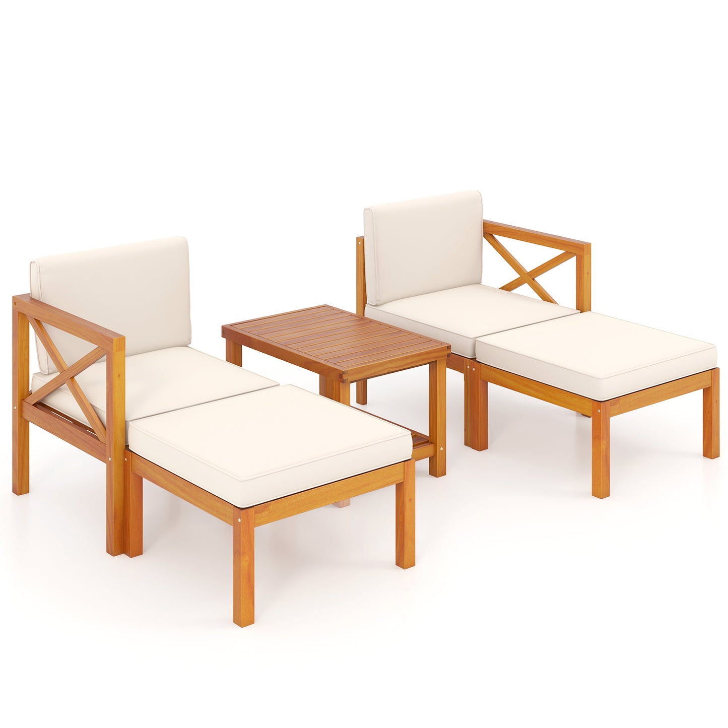 5-Piece Acacia Wood Patio Lounge Set with Ottomans