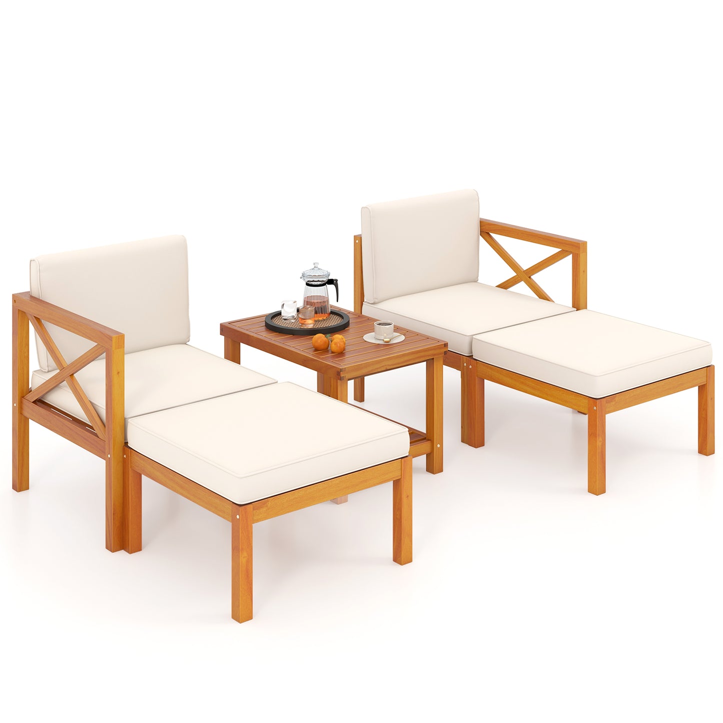 5-Piece Acacia Wood Patio Lounge Set with Ottomans
