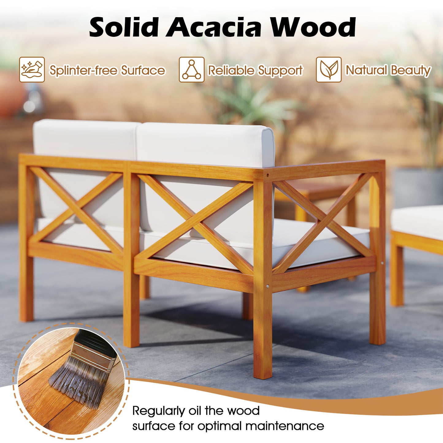 5-Piece Acacia Wood Patio Lounge Set with Ottomans