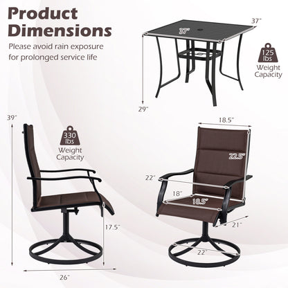 5-Piece Patio Dining Set with Swivel Chairs and Square Table