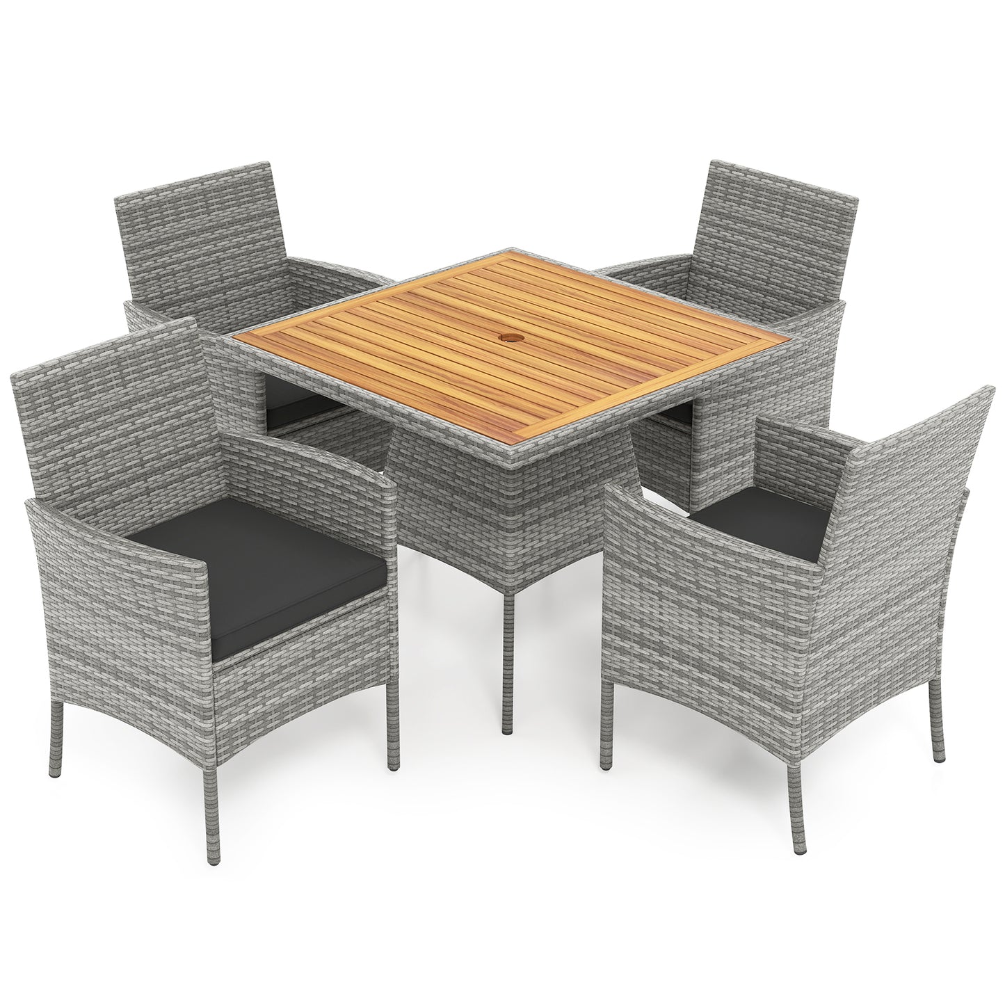 5-Piece Patio Dining Set with Acacia Wood Table and Wicker Chairs